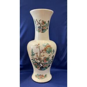 Tall Porcelain Asian Accented with Pink and Dark Blue Flowers
